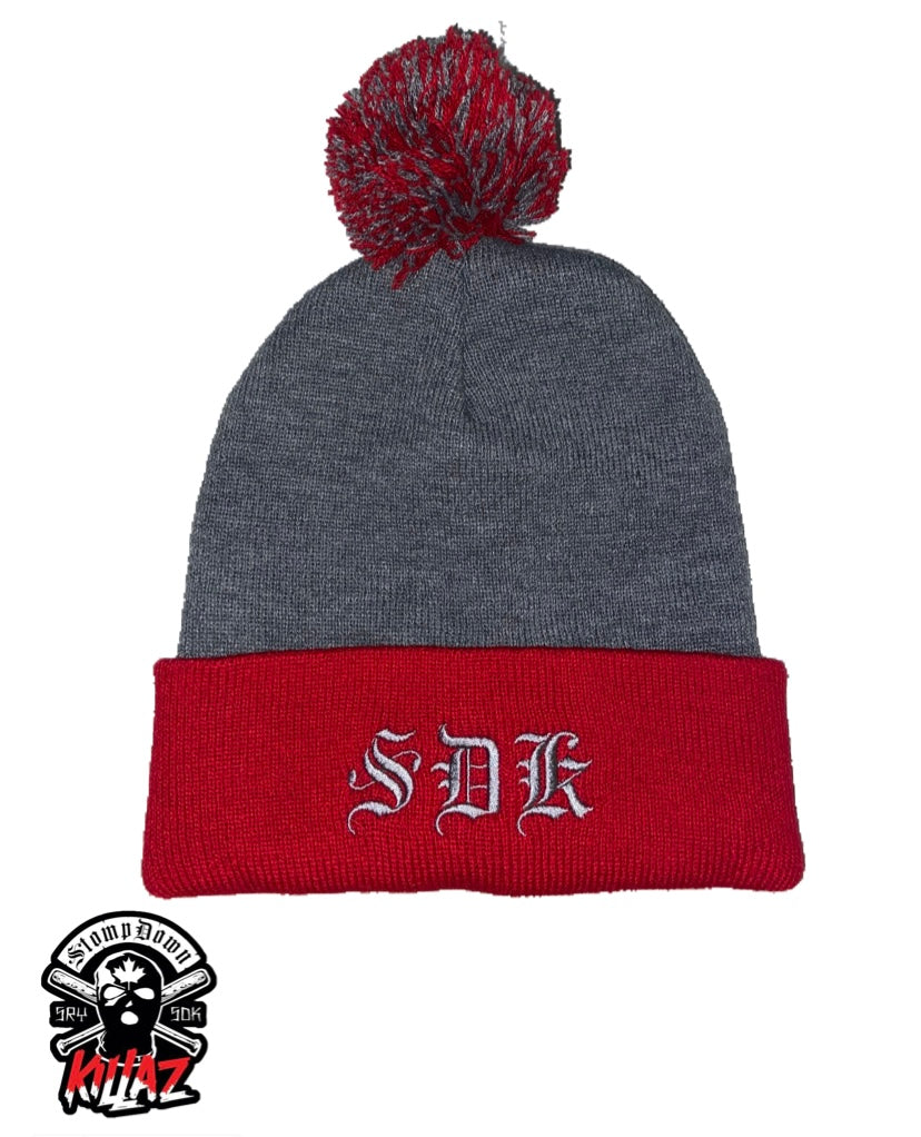 Stomp Down Killaz Pom Pom Beanie - Grey/Red