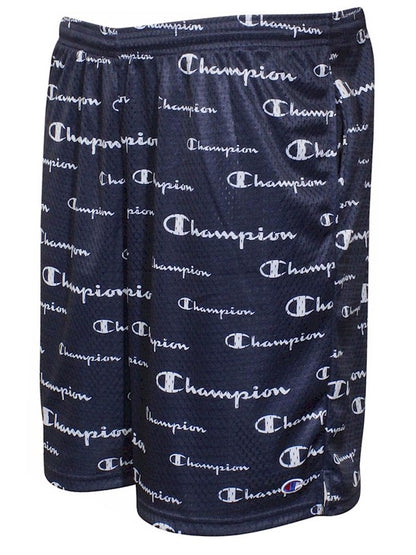 Men’s Athletic Mesh Shorts All Over Logo - Dark Navy Blue/White