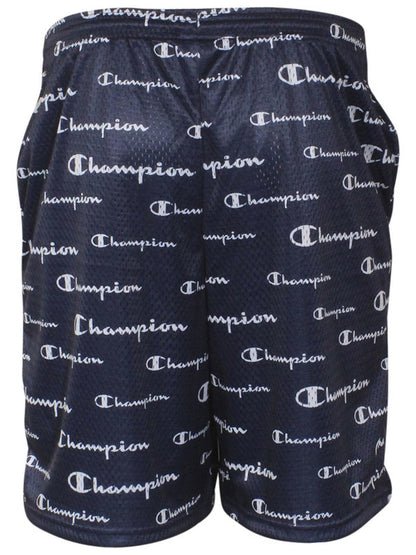 Men’s Athletic Mesh Shorts All Over Logo - Dark Navy Blue/White