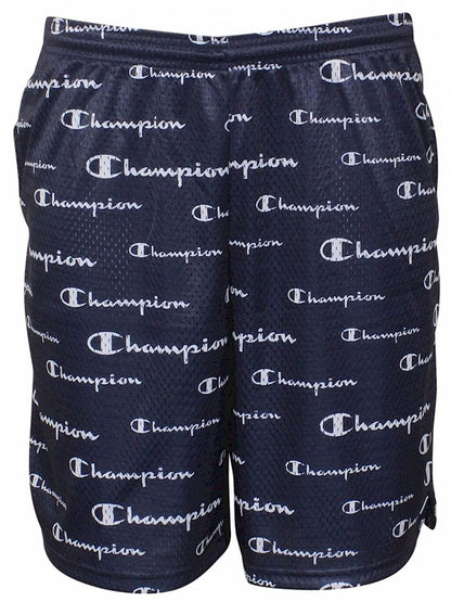 Men’s Athletic Mesh Shorts All Over Logo - Dark Navy Blue/White